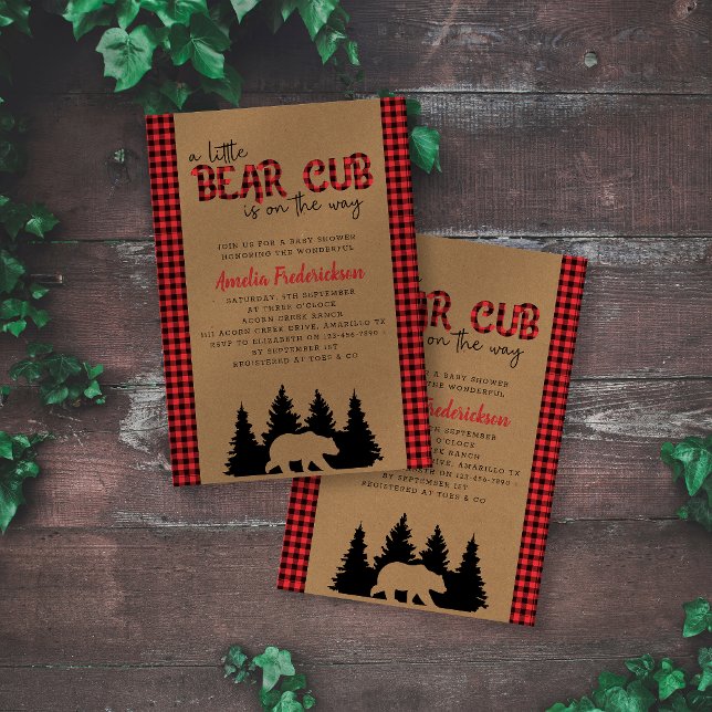 Invitation Kraft Plaid Little Bear Cub Baby shower (Créateur téléchargé)