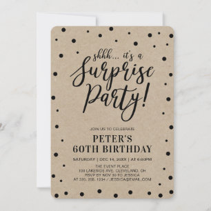 Invitation Kraft   Simple Confetti Surprise fête d'anniversai