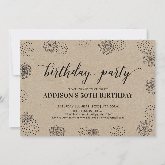 Invitation Kraft Soirée d'anniversaire adulte moderne et desi (Devant)