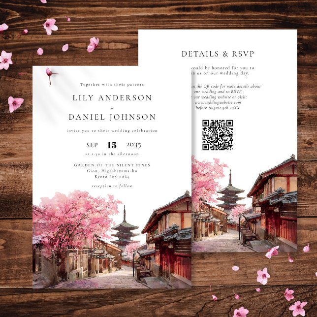 Invitation Kyoto Japan Watercolor QR Code Wedding (Kyoto Japan Watercolor QR Code Wedding Invitation)