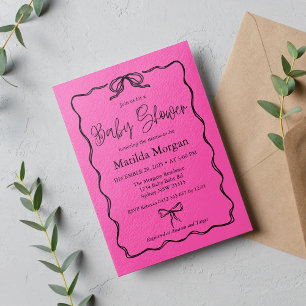 Invitation La Baby Shower Rose Pâle et Noir à Nœud Papillon V