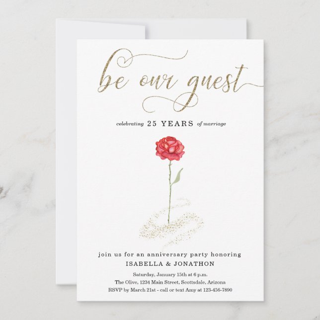 Invitation La beauté et la bête Anniversaire de la fête Invit (Devant)