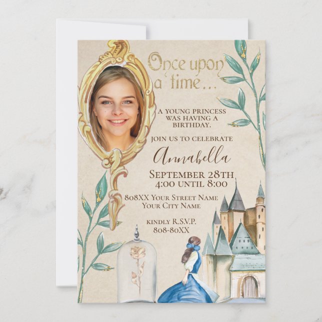 Invitation La beauté et la bête enchantée Fairy Tale Party (Devant)