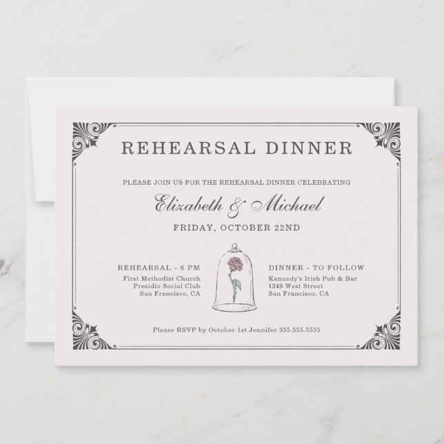 Invitation La beauté et la bête | Mariage Rose enchanté (Devant)