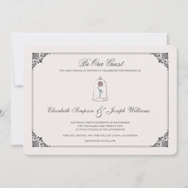 Invitation La beauté et la bête | Mariage Rose enchanté (Devant)