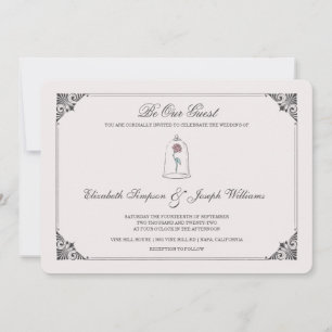 Invitation La beauté et la bête   Mariage Rose enchanté