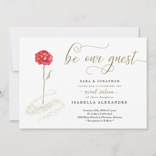 Invitation La beauté et la bête Sweet sixteen unique (Devant)