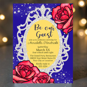 Invitation La Belle et la Bête Miroir & Roses Conte de Fées