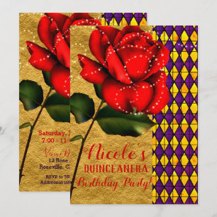 Invitation La Belle et la Bête Rose à Étincelles Rouges Quinc