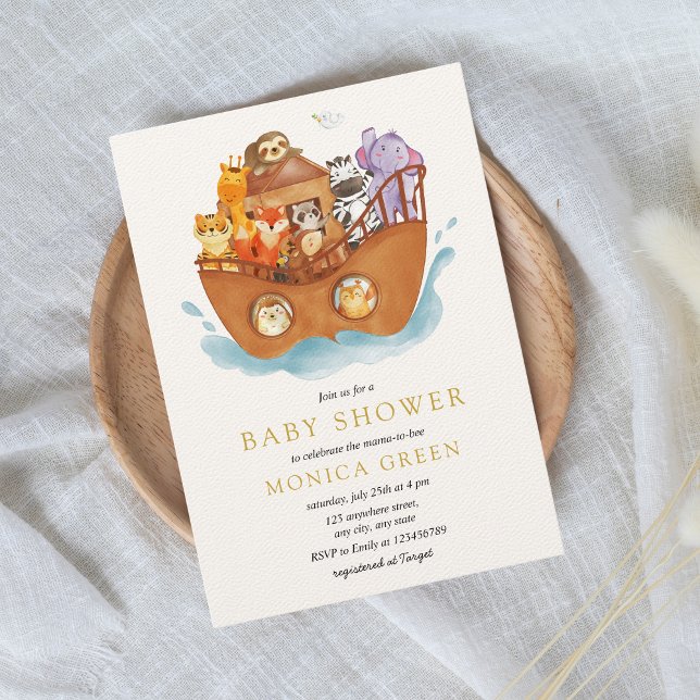 Invitation La Bible Arche de Noé Histoire Animaux Baby shower (Noah's Ark Baby Shower Theme Gender Neutral Bible Story Christian Animals Two by Two Adventure Begin)