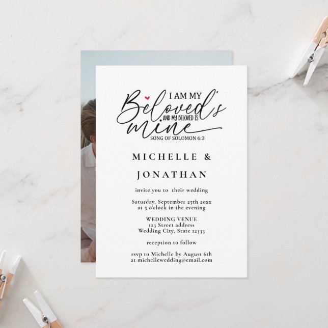 Invitation La Bible moderne Verse Mariage chrétien (Devant/Arrière en situation)