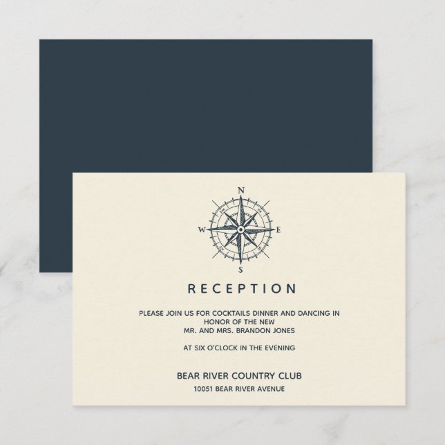 Invitation La boussole bleue | Salle De Réception De Mariage (Devant / Derrière)