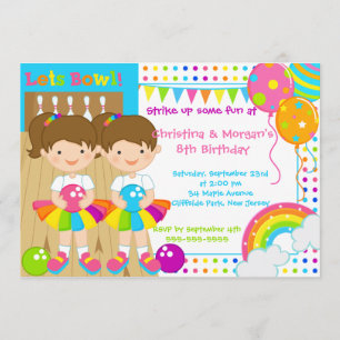 Invitation La brune jumelle la fête d'anniversaire de bowling