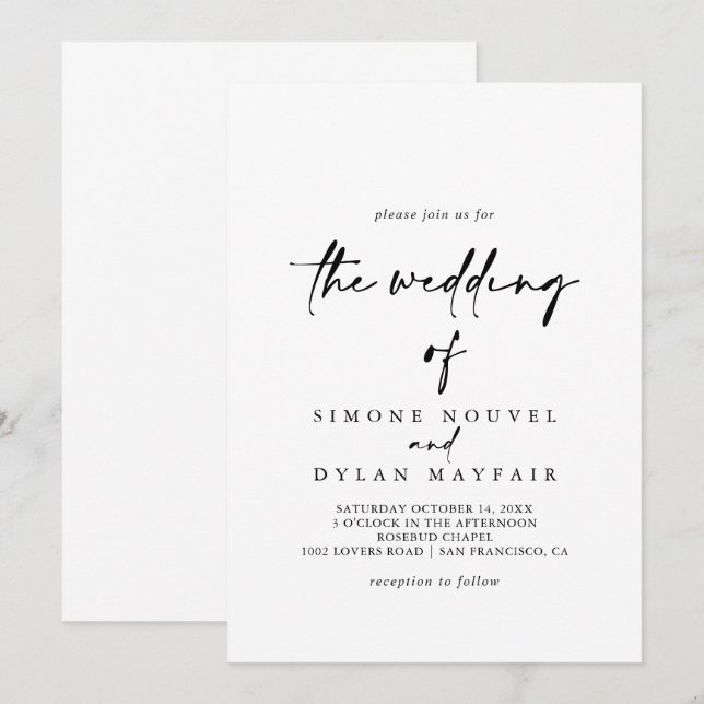 Invitation La Calligraphie Moderne Mariage Élégant De  (Devant / Derrière)
