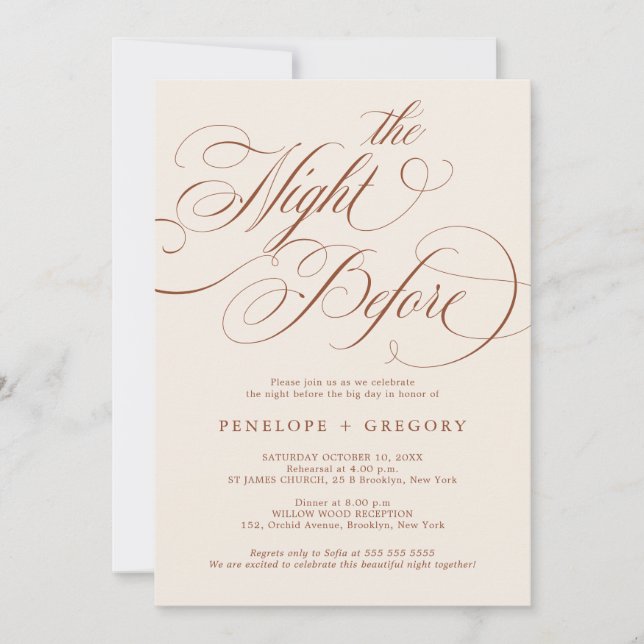 Invitation La calligraphie moderne terre cuite la veille (Devant)