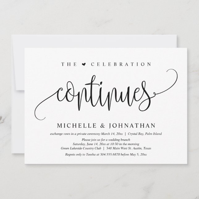 Invitation La célébration continue, fête de mariage en privé (Devant)