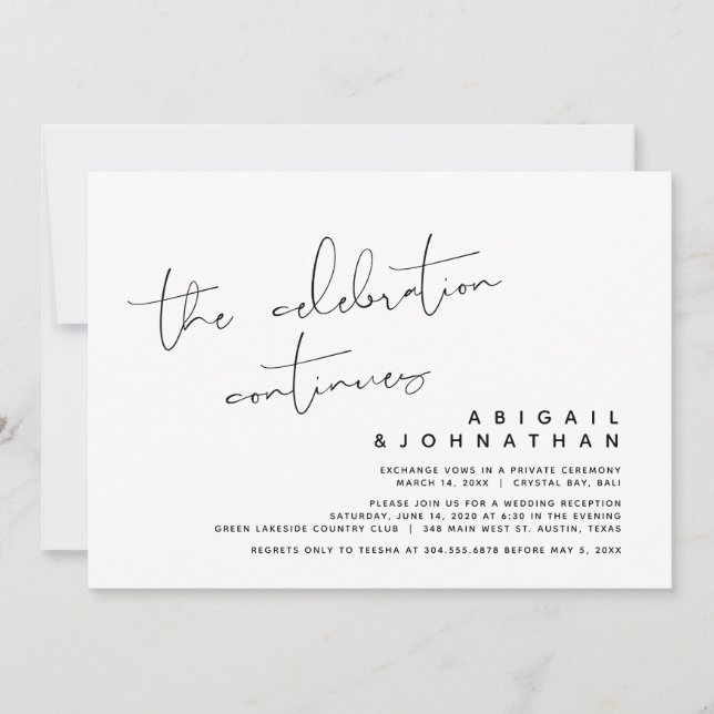 Invitation La Célébration Continue, Mariage Elopement (Devant)