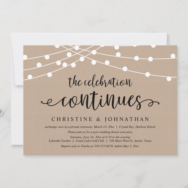Invitation La Célébration Continue, Mariage Intime Fête (Devant)