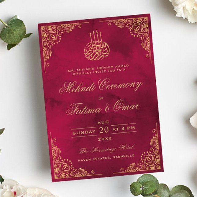 Invitation La cérémonie de l'Ornate Red Islamic Mehndi (Créateur téléchargé)