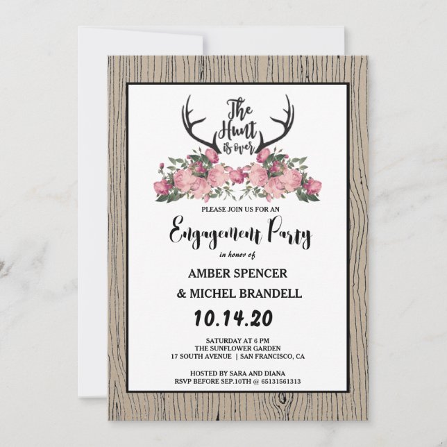 Invitation La chasse au bois de barnwood floral rustique est  (Devant)