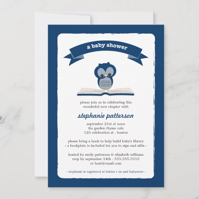 Invitation La Chouette Bleue de la Marine apporte un Baby sho (Devant)