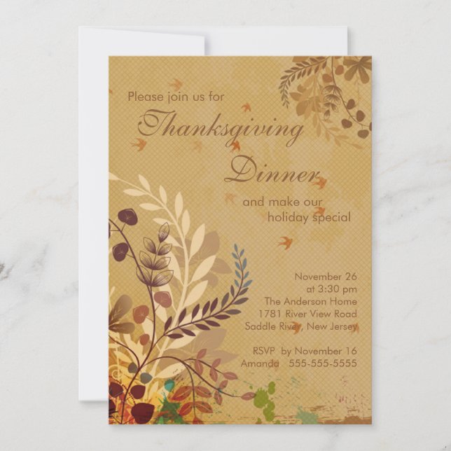Invitation La chute laisse le dîner de thanksgiving (Devant)