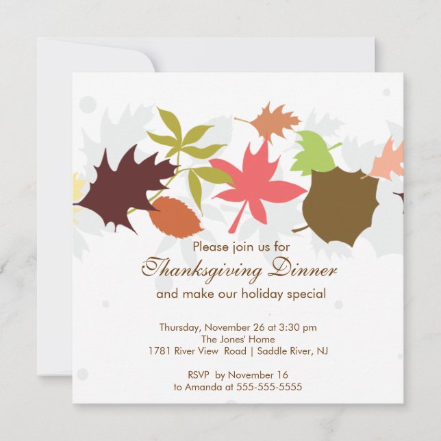 Invitation La chute laisse le dîner de thanksgiving (Devant)