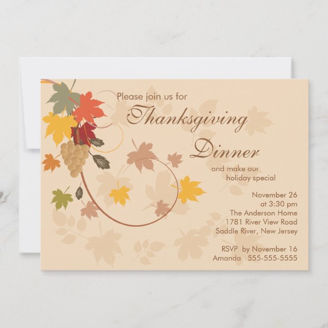 Invitation La chute laisse le dîner de thanksgiving (Devant)