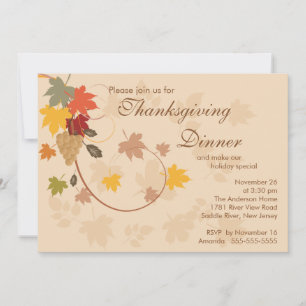 Invitation La chute laisse le dîner de thanksgiving