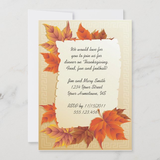 Invitation La chute laisse l'invitation de thanksgiving (Devant)