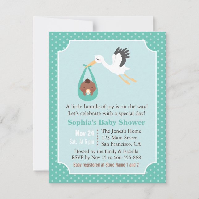 Invitation La cigogne livre la douche de bébé (Devant)