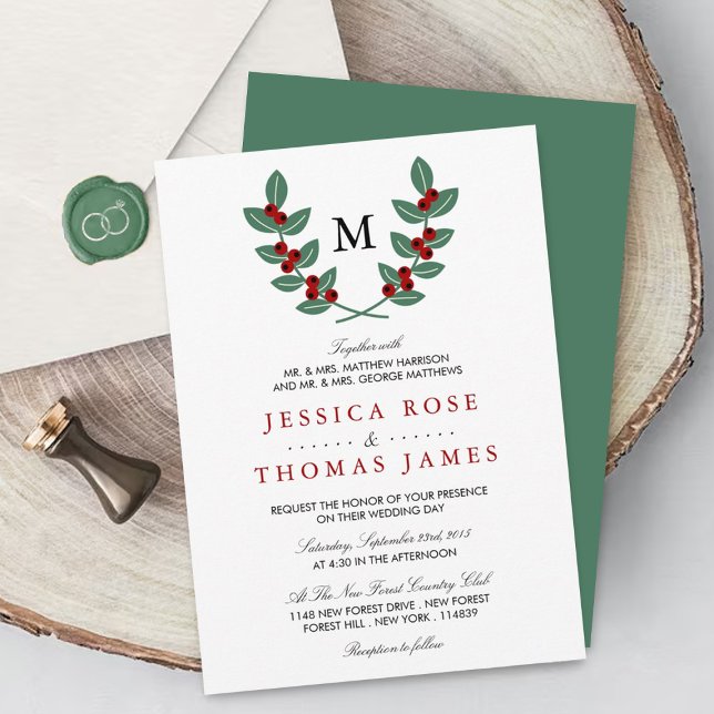Invitation La collection de Mariages Monogram Berry Bush (Créateur téléchargé)