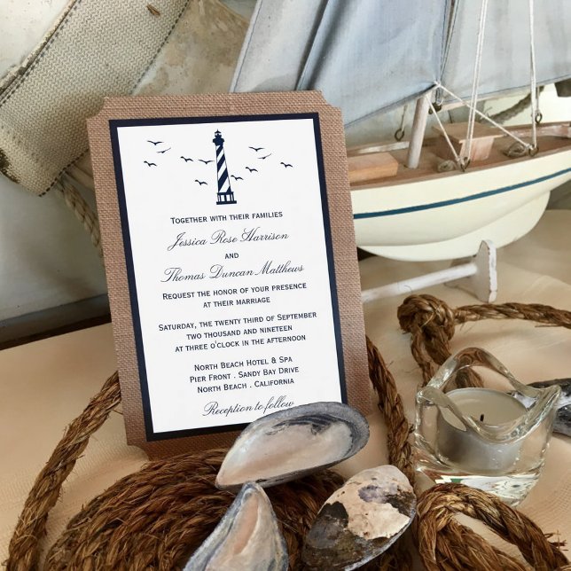 Invitation La collection Mariage de Burlap du phare nautique (Créateur téléchargé)