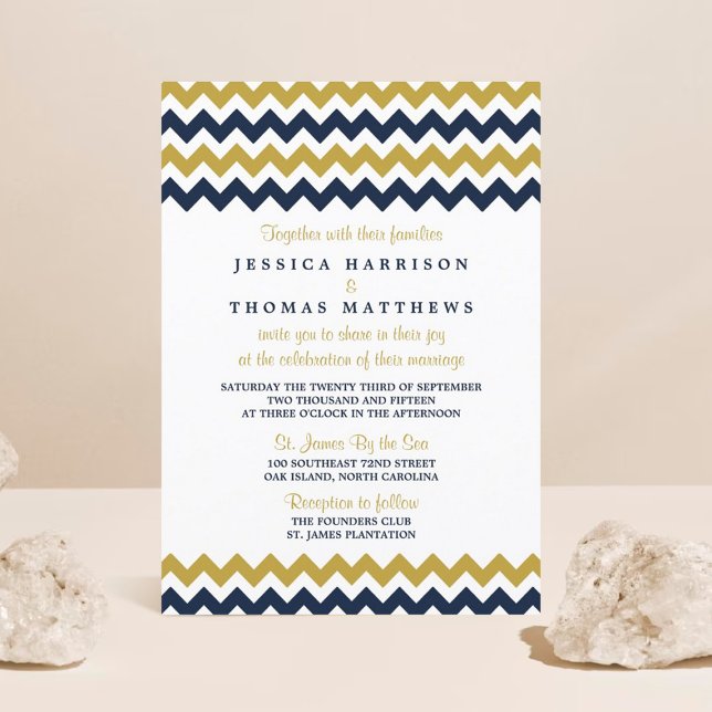 Invitation La collection Mariage moderne Chevron - Marine & G (Créateur téléchargé)