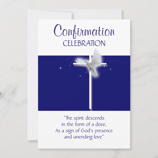 Invitation La colombe de confirmation religieuse bleu (Devant)