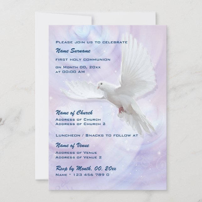Invitation La colombe de la communion religieuse du baptême (Devant)