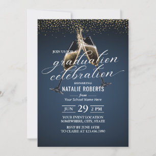 Invitation La Confetti Bleue D'Or De La Marine Accueille À La