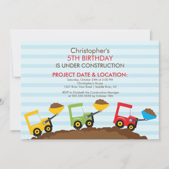 Invitation La construction troque la fête d'anniversaire pour (Devant)