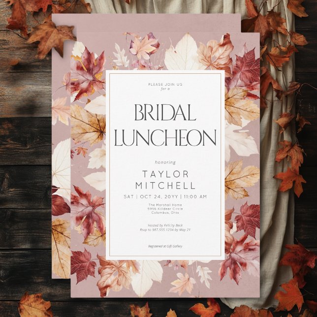 Invitation La couronne rustique de l'automne laisse vin Brida (Rustic Wreath of Fall Leaves Wine Bridal Luncheon Invitation)