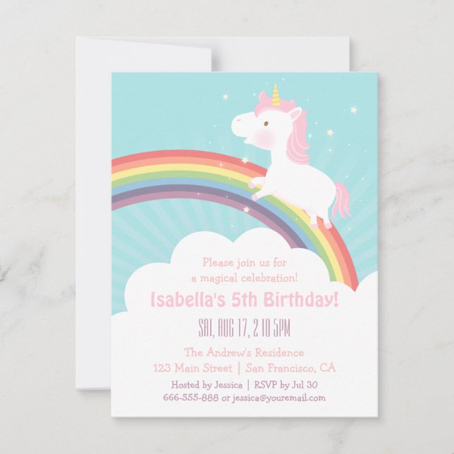 Invitation La Cute Unicorne Rassemble La Fête D'Anniversaire  (Devant)