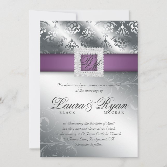 Invitation La damassé élégante de noces d'argent Jewels le (Devant)