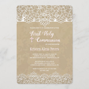 Invitation La dentelle encadre l'invitation de communion
