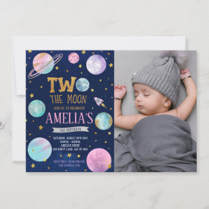 Invitation La deuxième fille La Lune Photo Anniversaire