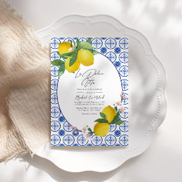 Invitation La Dolce Vita Italien Citron Carreaux Mariage QR C