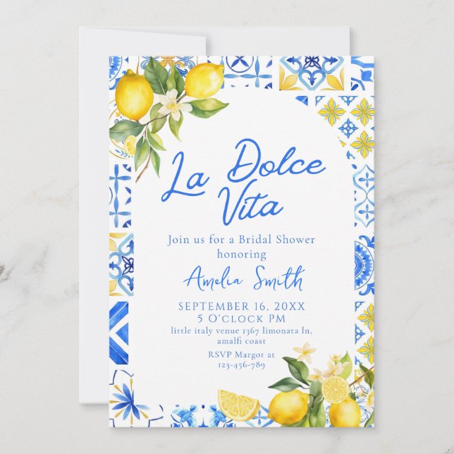Invitation La Dolce Vita Italienne Citron élégante Fête des m (Devant)