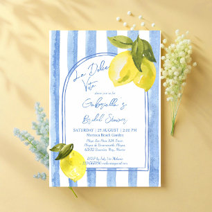 Invitation La Dolce Vita rayures bleues citrons douche nuptia