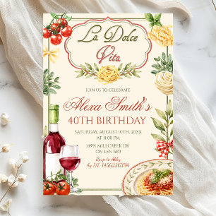 Invitation La Dolce Vita Vin & Pâtes Anniversaire Adulte