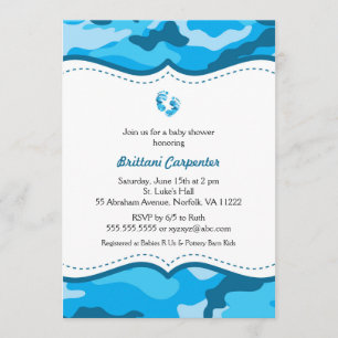 Invitation La douche bleue de camouflage de bébé invite les