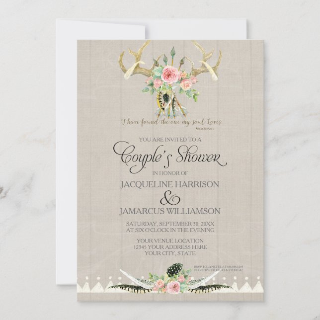 Invitation La douche BOHO de couples fait varier le pas de (Devant)