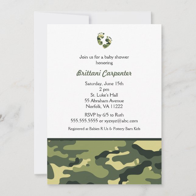Invitation La douche de camouflage de vert de bébé invite les (Devant)